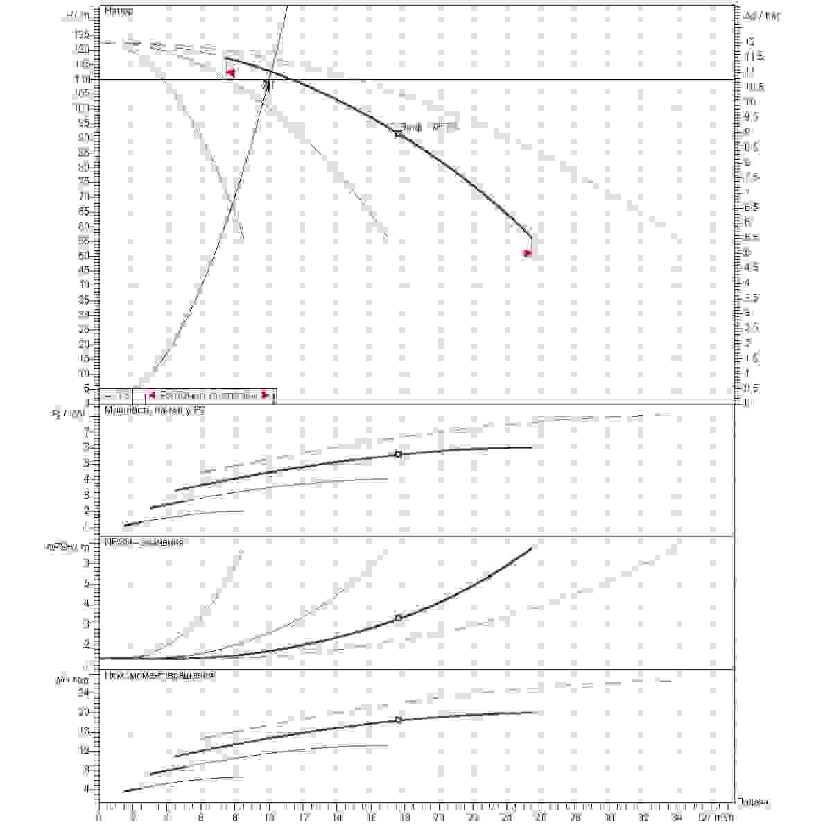 Расчет рабочей точки станции второго подъема 10м3/ч напор110м 4насоса