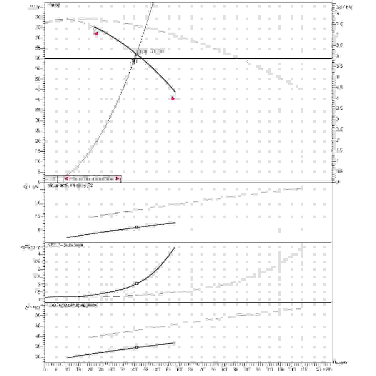 Расчет рабочей точки станции второго подъема 40м3/ч напор60м 2насоса