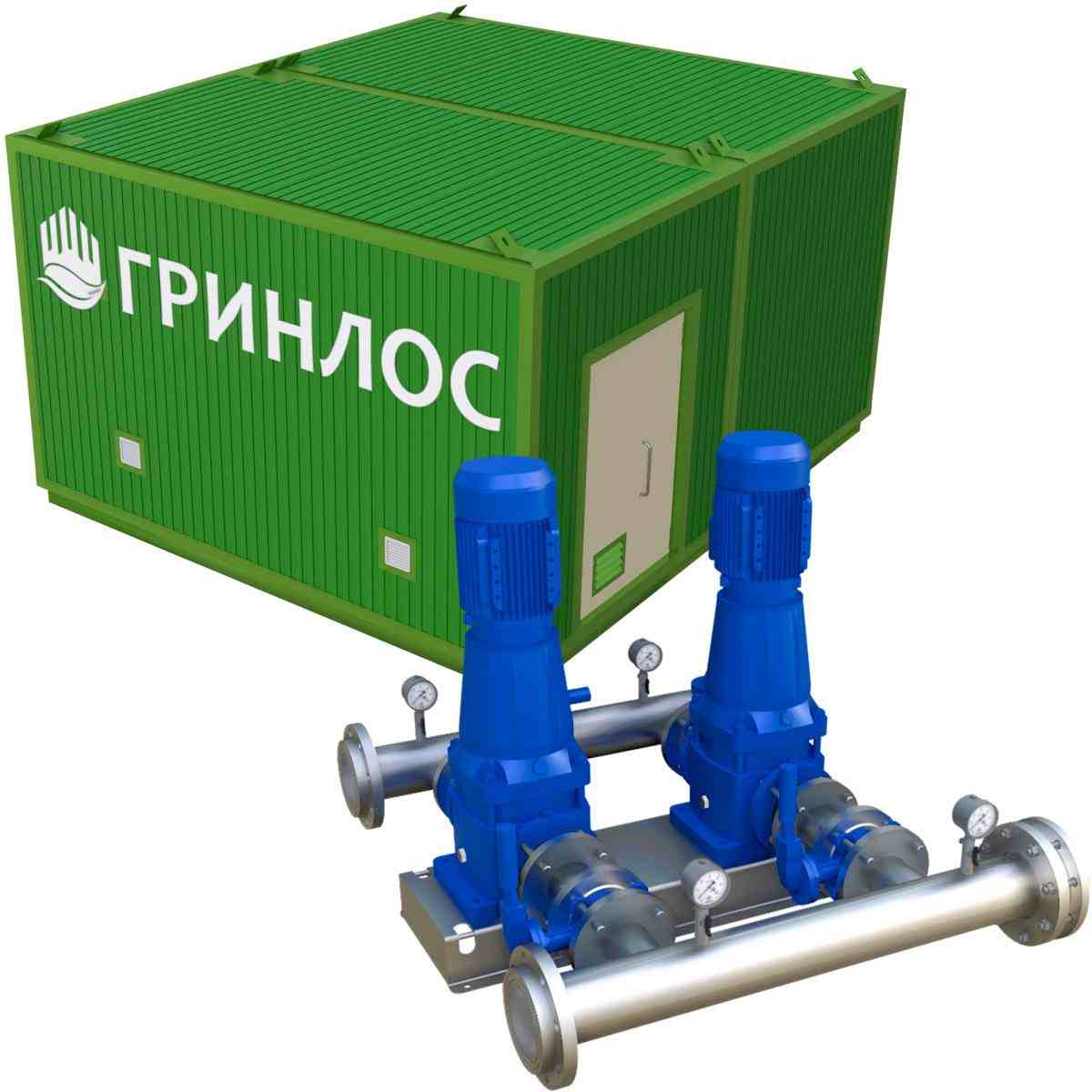 ГРИНЛОС Станция второго подъема 115 м3/ч, напор 30 м (2 насоса, здание 4,5x5 м) усиленная