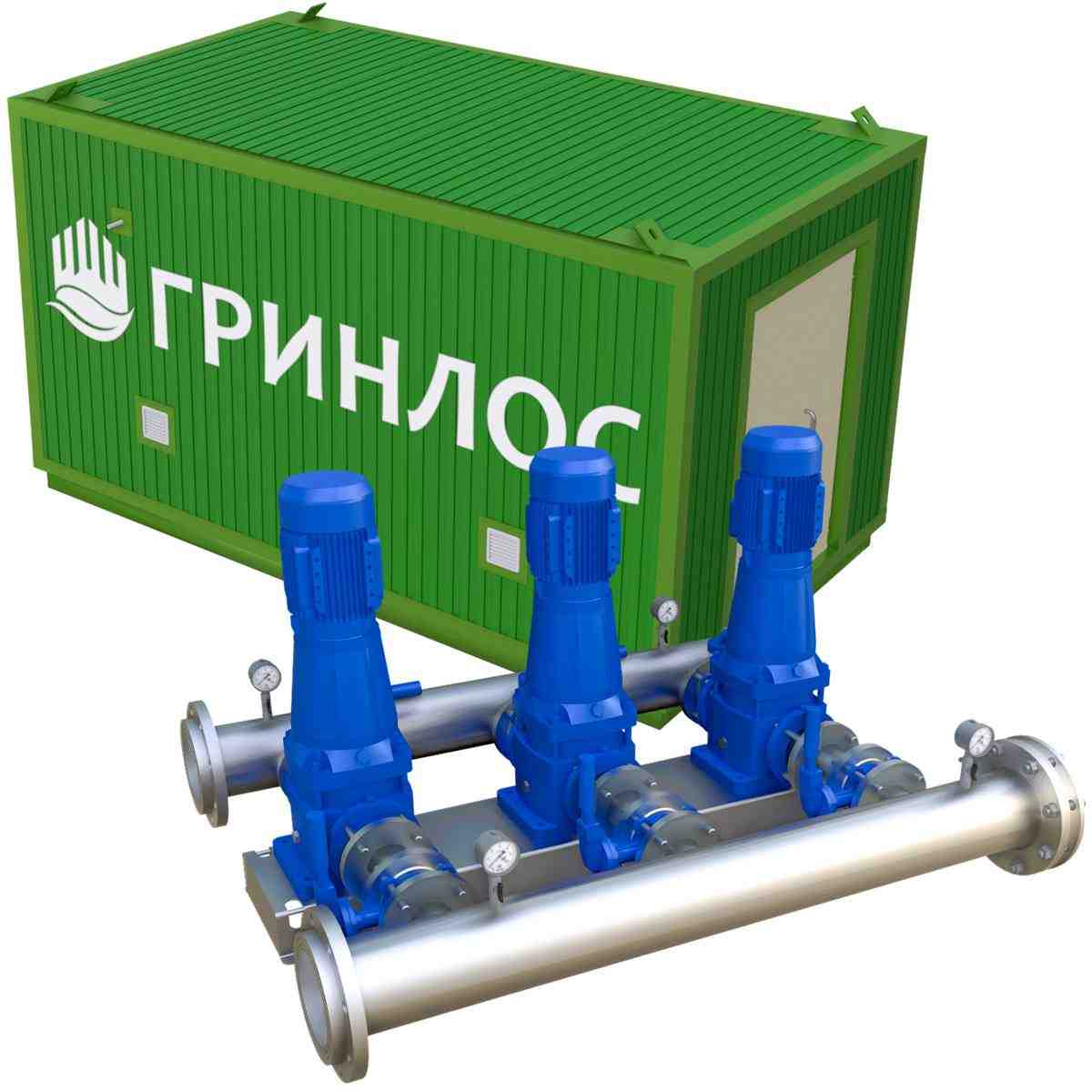 ГРИНЛОС Станция второго подъема 145 м3/ч, напор 30 м (3 насоса, здание 4,5x2,5 м) усиленная