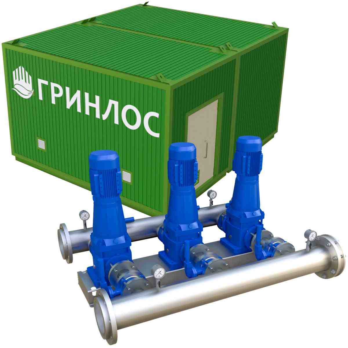 ГРИНЛОС Станция второго подъема 220 м3/ч, напор 30 м (3 насоса, здание 4,5x5 м) усиленная