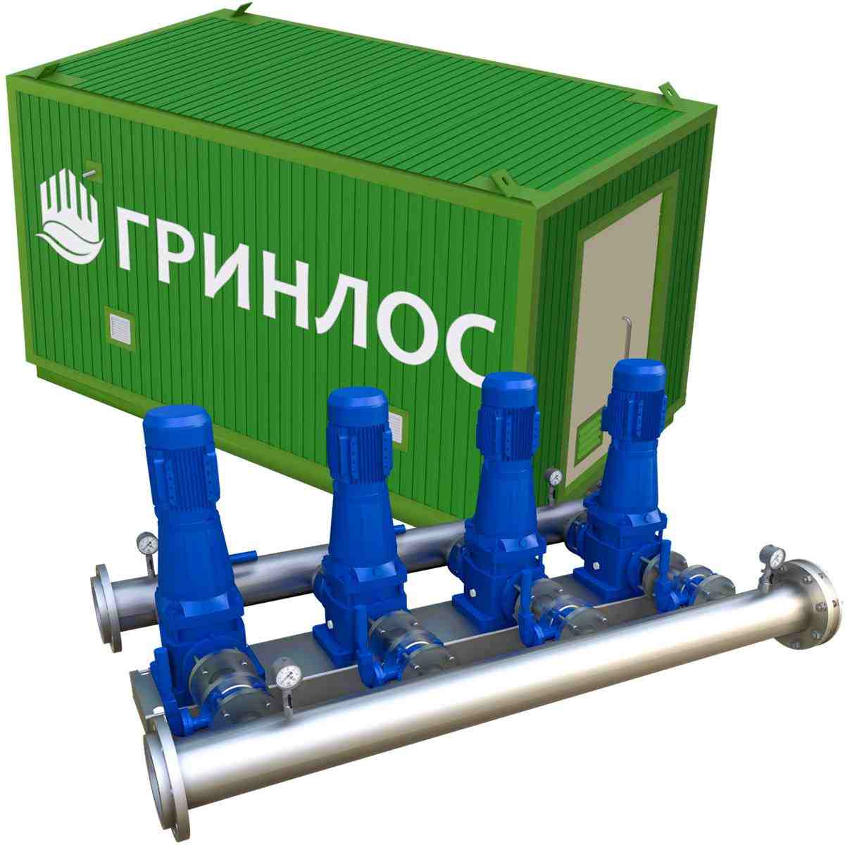 ГРИНЛОС Станция второго подъема 300 м3/ч, напор 30 м (4 насоса, здание 4,5x2,5 м) усиленная
