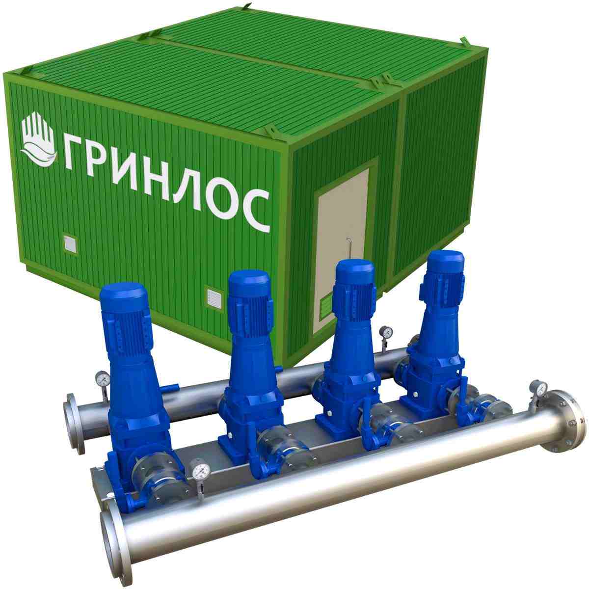 ГРИНЛОС Станция второго подъема 400 м3/ч, напор 30 м (4 насоса, здание 4,5x5 м) усиленная