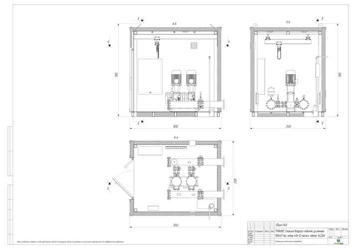 Габаритный чертеж насосной станции 2 насоса ГРИНЛОС 100 м3/ч