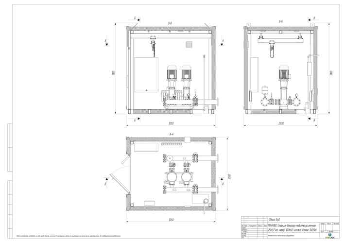 Габариты блочно-модульного здания насосной установки ГРИНЛОС напор 120 м