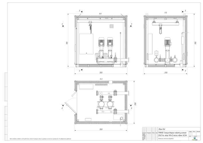 Габаритный чертеж насосной станции 2 насоса ГРИНЛОС 25 м3/ч