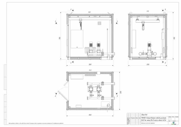 Габариты блочно-модульного здания насосной установки ГРИНЛОС напор 20 м