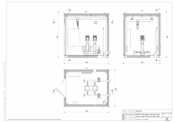 Схема габаритная установки повышения давления 40 м3/ч в контейнере 3x2,5 м