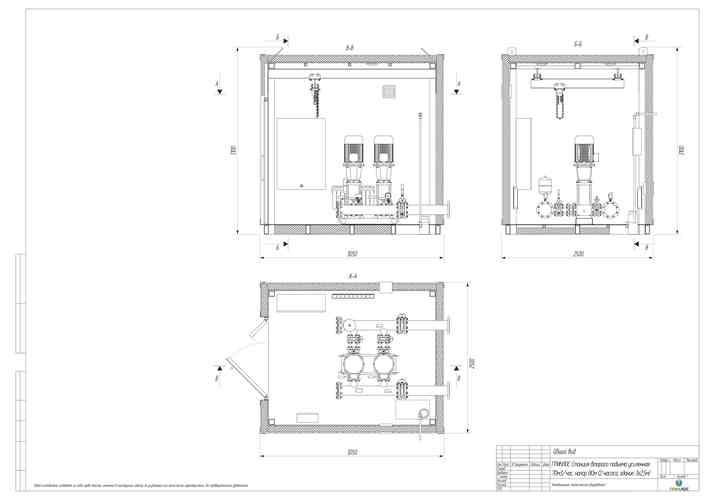 Габаритный чертеж насосной станции 2 насоса ГРИНЛОС 70 м3/ч
