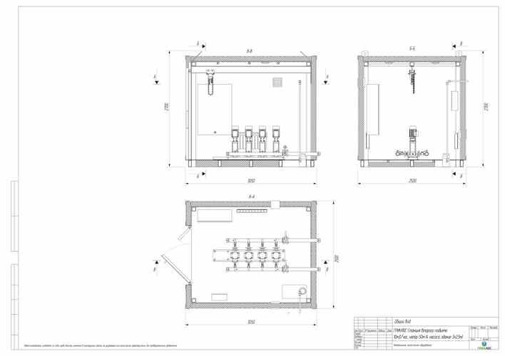 Эскиз модульной станции второго подъема ГРИНЛОС 10 м3/ч 3x2,5 м