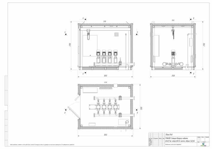 Габаритный чертеж насосной станции 4 насоса ГРИНЛОС 40 м3/ч